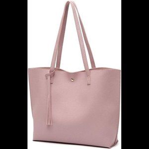 Women's Soft Faux Leather Tote Shoulder Bag (Baby Pink)